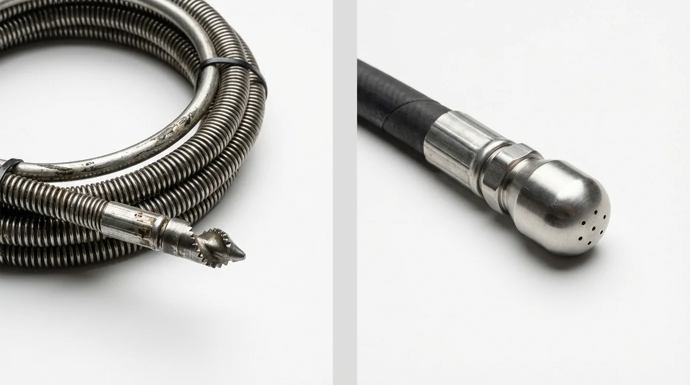 Drain snake cable and hydro jetting nozzle used for drain cleaning in Chico, CA