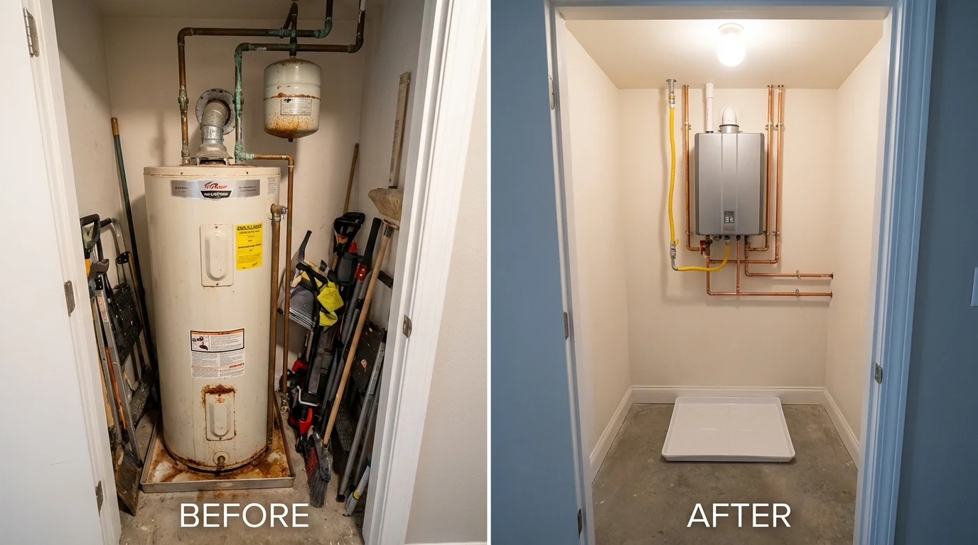 Tank water heater versus wall-mounted tankless unit comparison for Chico, CA homeowners